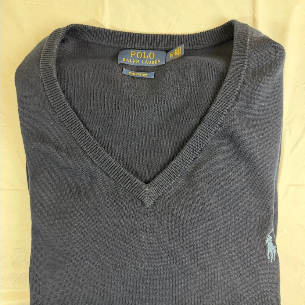 Polo‎ by Ralph Lauren Dark Navy V-Neck Sweater with Light Blue Pony